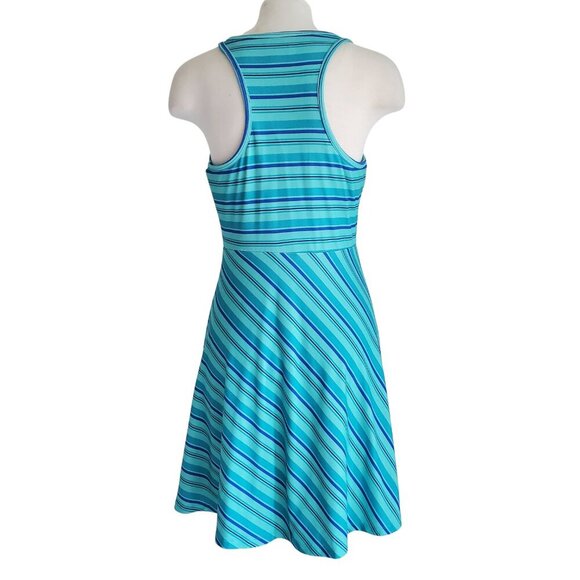 Tehama Striped Fit & Flare Athletic Dress Shelf Bra Turquoise Green Navy Blue S - Picture 4 of 13